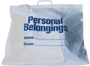 New World Imports Belongings Bag with Handle, 18½" x 20", White Bag with Blue Imprint