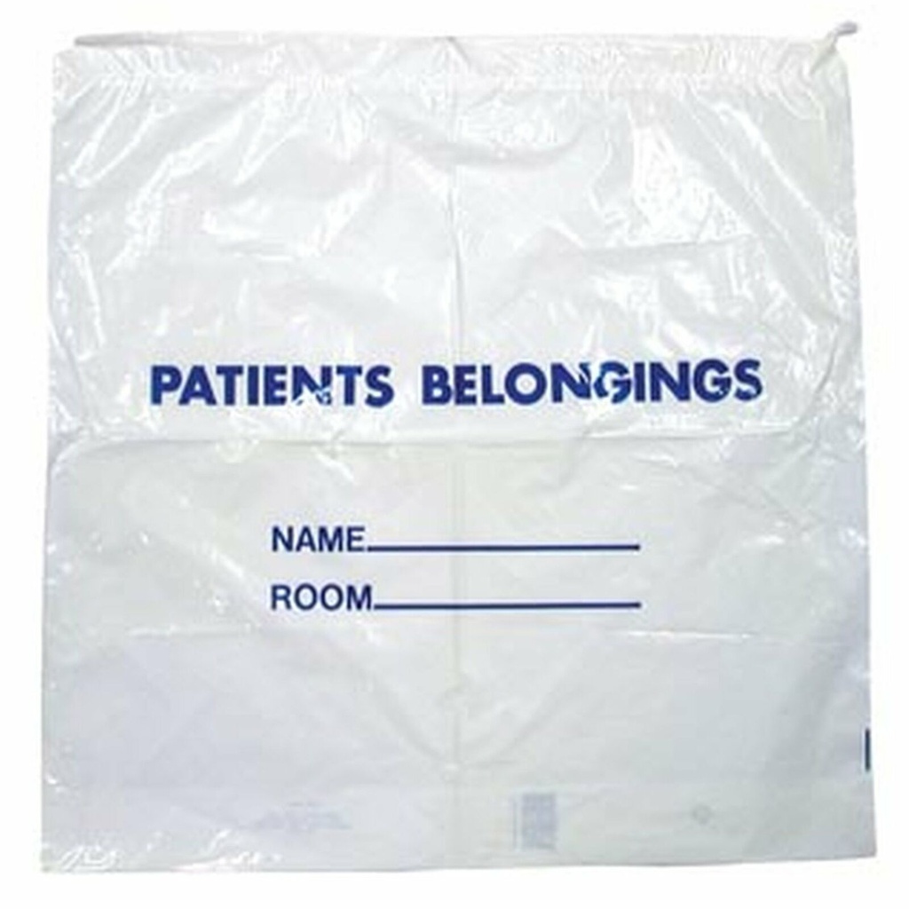 RD Plastics Co. Belongings Bag, 20" x 20" x 3", Drawstring, Clear/ Blue Print