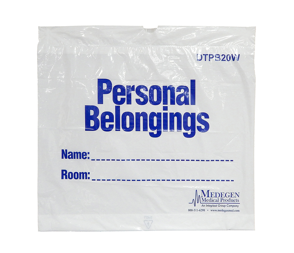 Bag with DrawTape Closure, 20"x18", Clear with Blue Print