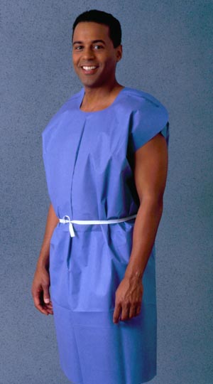 Patient Gown, 30" x 42", Medium, Blue, Non-Woven, Dexter Material, Crepe Exterior