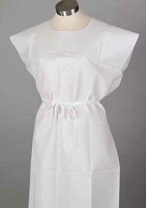 Exam Gown, 30" x 42", Adult, White, T/P/T, Front or Back Opening