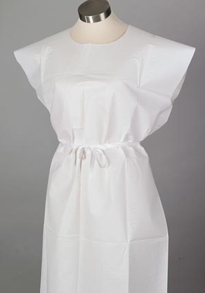 Exam Gown, 30" x 42", White T/P/T, Front or Back Opening