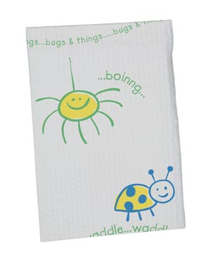 Bib, 13" x 18", 2-Ply + Poly, Pediatric Print, Bugs N Things