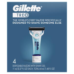 Gillette Treo Disposable Razors, w/ Shave Gel, 11mL (ea), 4/pk, 4pk/cs
