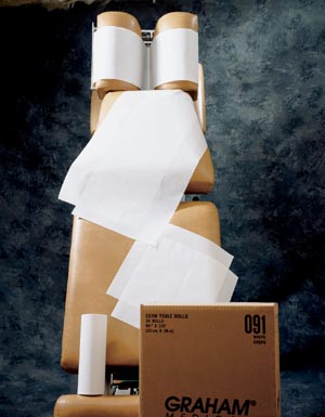 Chiropractic Headrest Roll, 8½" x 225 ft, Economy, White, Smooth, 25/cs (54 cs/plt)