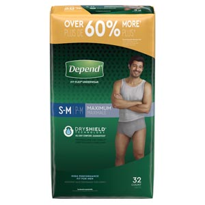 Underwear, Maximum Absorbency, Small/ Medium, Men, Grey, 32/pk, 2 pk/cs