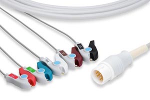 Direct-Connect ECG Cable, 5 Leads Clip, Philips Compatible w/ OEM: M1986A, 989803143201