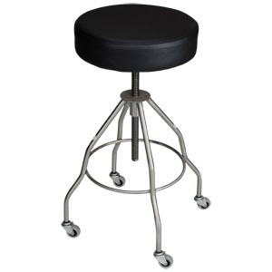 Passaic Revolving Stool, 15" Diameter, Upholstered Seat, Black, (4) Leg, (2") Casters