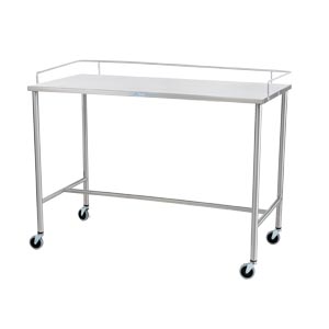 Sawyer Instrument Table 30"W x 34"H x 26"D On 3" Casters, Brake, 3 Sided Guardrail
