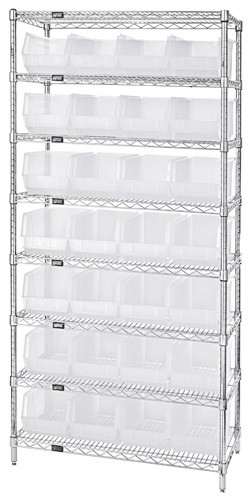 Quantum Medical Bin Wire Shelving System, 36"W x 14"D x 74"H