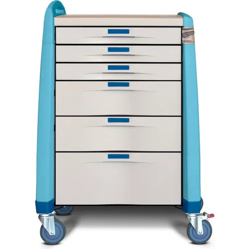 Capsa Avalo Electronic Lock Standard Anesthesia Medical Cart with (3) 3 inch/(2) 6 inch/(1) 10 inch Drawers, Blue