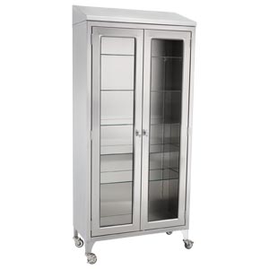 Paul Cabinet 35 5/8"W x 79 1/4"H x 16"D, (5) Glass Shelves, (2) 3" Casters, Brake