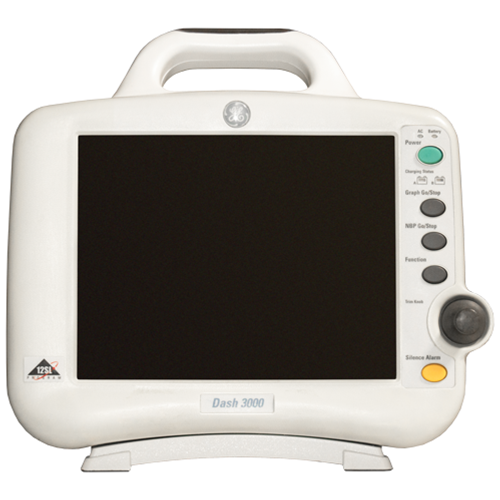 GE Dash 3000, ECG, NIBP, Spo2, Temp, Resp, 2-IBP, CO2 (MS) and Recorder, Color Display