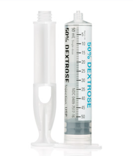 50% Dextrose Injection, USP, 25g/50 ml, Ansyr II Plastic Syringe, 10/bx (Rx)