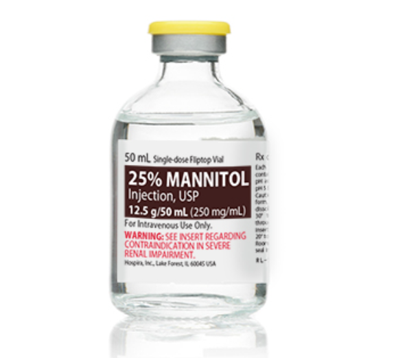 Mannitol Injection, USP, 25%, 50ml Vial, Single Dose, Glass Fliptop Vial, 25/bx (Rx)