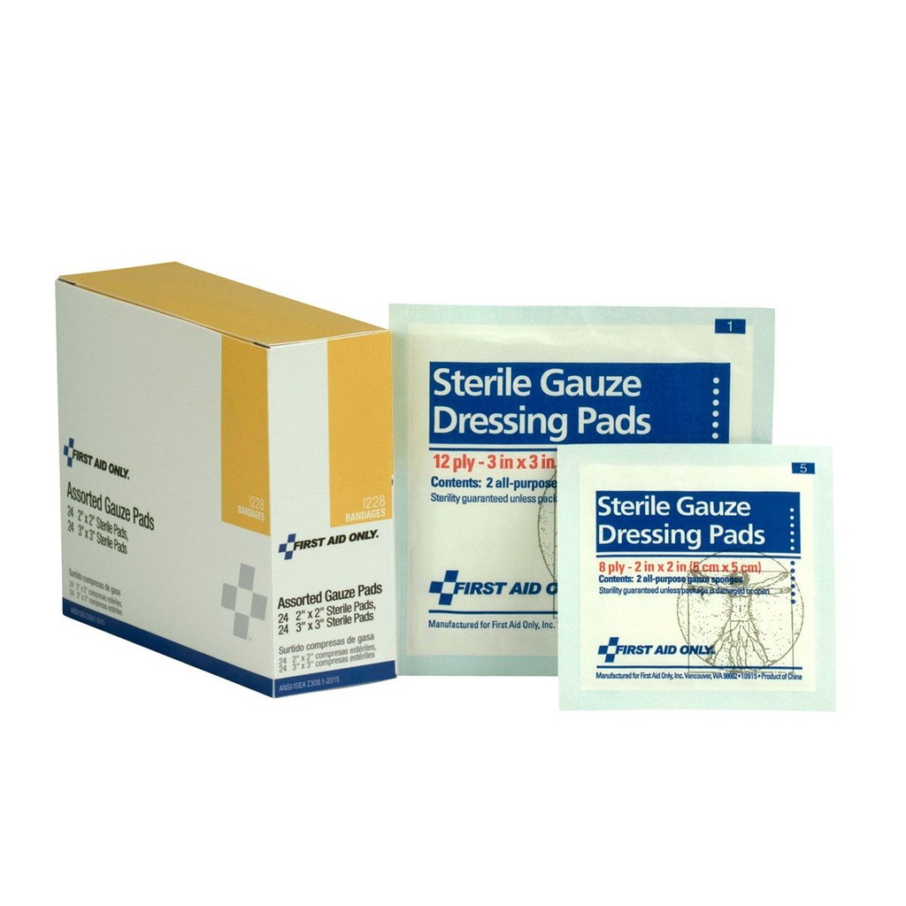 First Aid Only Assorted Gauze Dressing Pad, 48/Box