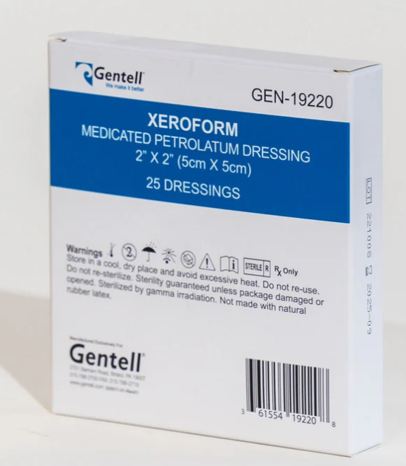 Gentell XeroForm Medicated Petrolatum Dressing, 2" x 2", 25/bx