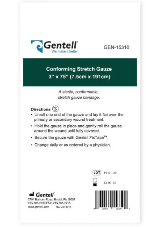 Gentell Conforming Stretch Gauze, 3" x 75", 30/pk