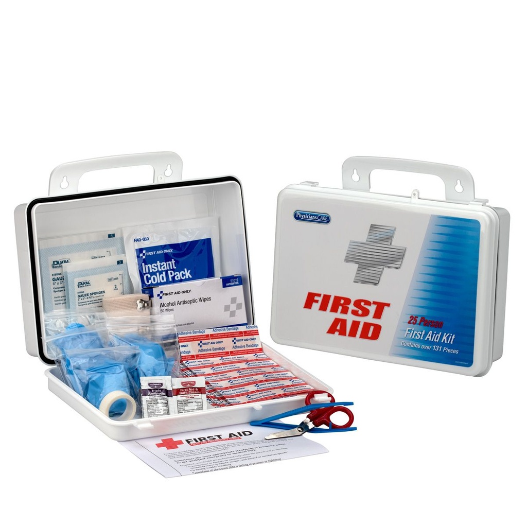 25 Person Office First Aid Kit, 131 Pieces, Plastic Case