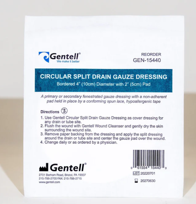 Gentell Circular Split Drain Gauze, 4", 50/cs
