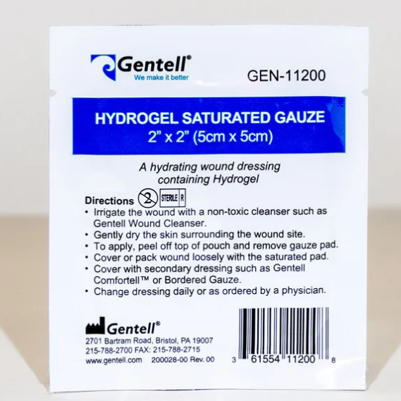 Gentell Hydrogel, Saturated Gauze, 2" x 2", 30/cs