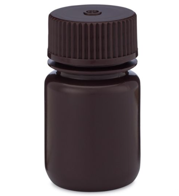 Diamond RealSealBottle, Wide Mouth Round, Amber HDPE with Amber PP Closure, 30mL, 12/bg