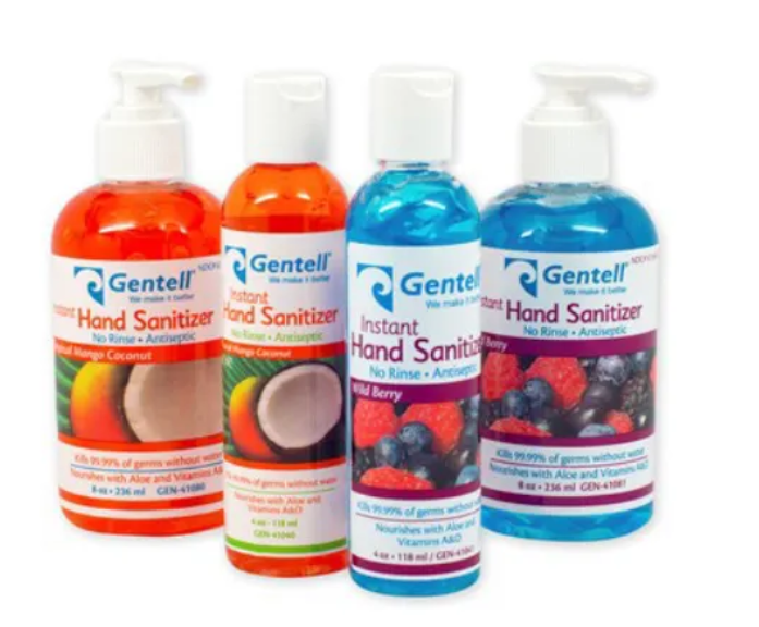 Gentell Instant Hand Sanitizer, 8oz, Pump Bottle, Mango Coconut, 12/cs