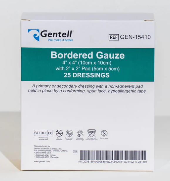 Gentell Bordered Gauze, 4" x 4", Dressing, 100/cs