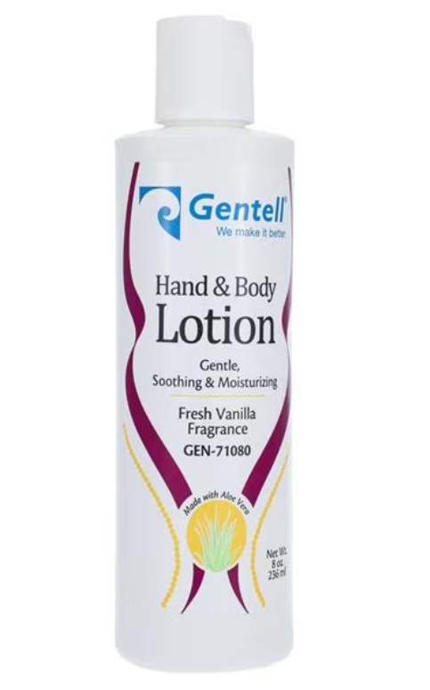 Gentell Hand & Body Lotion, w/ Aloe Vera, 8oz, Bottle, 24/cs