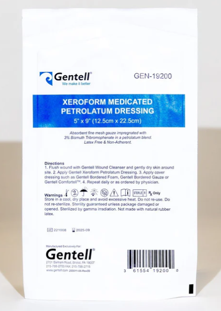 Gentell XeroForm Medicated Petrolatum Dressing, 5" x 9", 50/bx