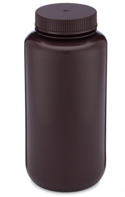 Diamond RealSealBottle, Wide Mouth Round, Amber HDPE with Amber PP Closure, 1000mL, 6/bg