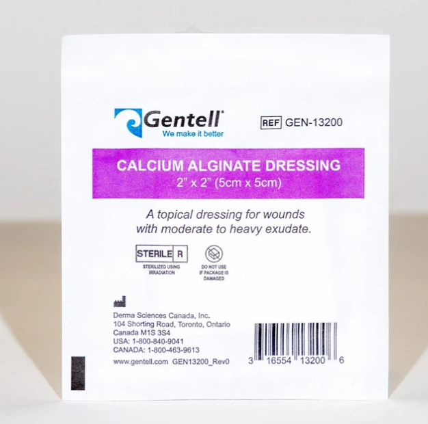 Gentell Calcium Alginate, 2" x 2", Dressing, 50/cs