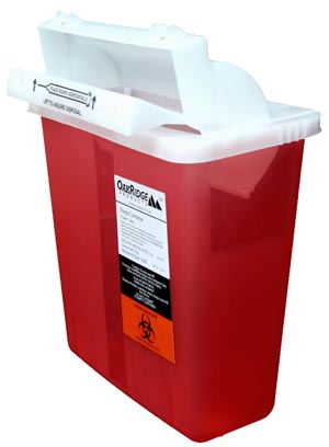 Sharps Container, 5 Quart, Red Base/ Translucent Mailbox Lid, Covidien Style, 20/cs