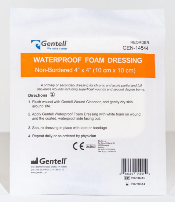 Gentell Waterproof Foam, 4" x 4", Non-Bordered Dressing, 50/bx