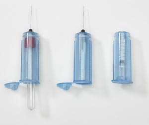Blood Collection Tube Holder, Clear Blue, Plastic, End Cap, Single-Use, 10/slv, 25 slv/cs