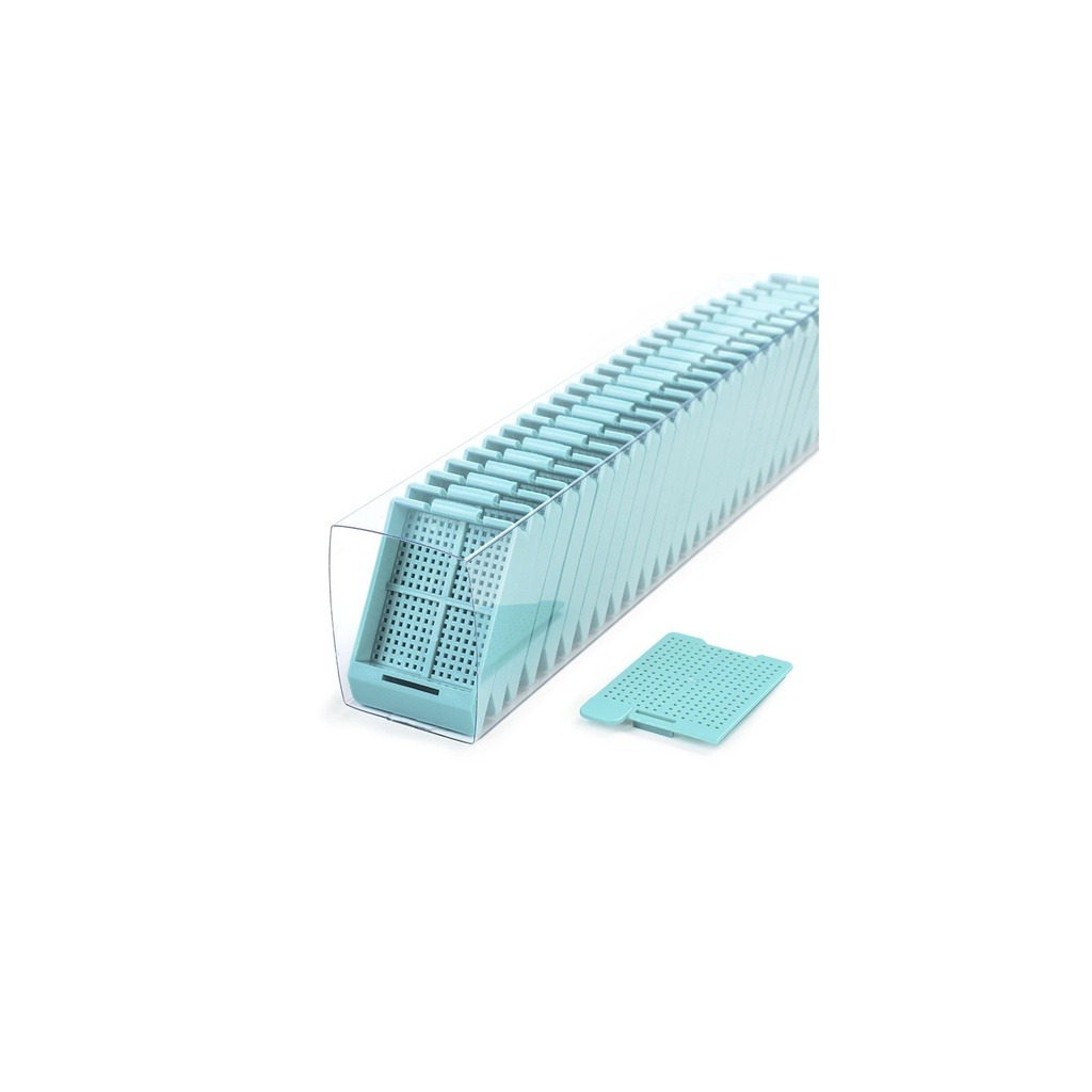 Swingsette Biopsy Cassette, Quickload Sleeves, 45° Angle, Acetal, Aqua, Bulk, 750/cs