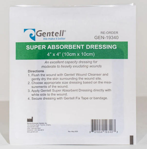 Gentell Super Absorbent Dressing, 4" x 4", 50/bx