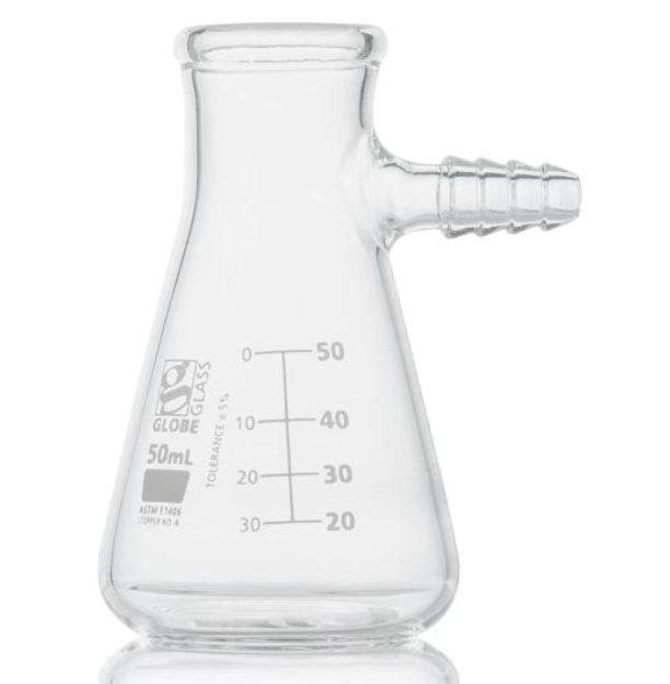 Flask, Filter, Globe Glass, 50mL, Dual Graduations, ASTM E1406, 6/bx