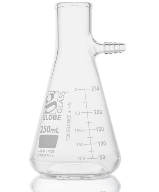 Flask, Filter, Globe Glass, 250mL, Dual Graduations, ASTM E1406, 6/bx