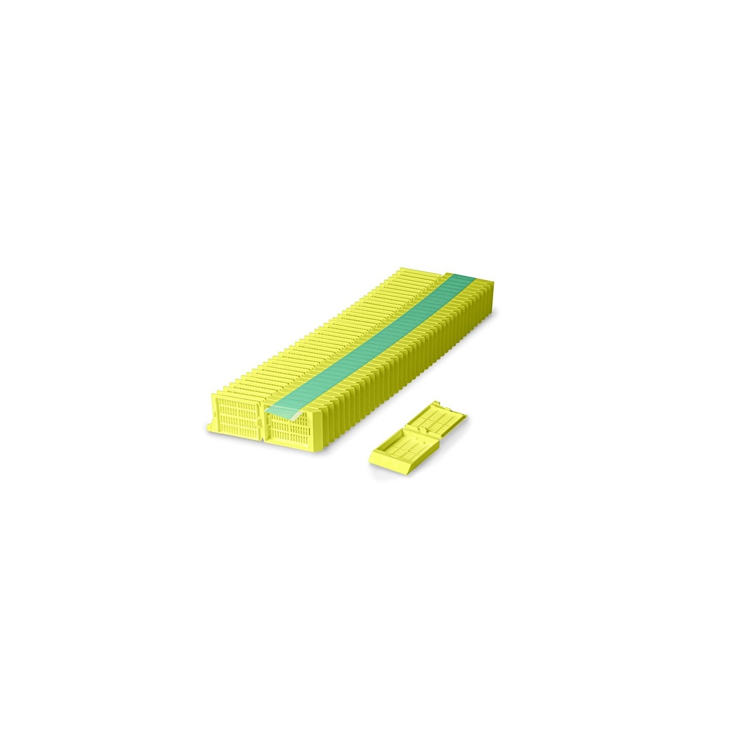 Unisette Tissue Cassette, Quickload 45° Angle Stack (Taped), Acetal, Yellow, Bulk, 1000/cs