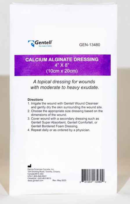 Gentell Calcium Alginate, 4" x 8", Dressing, 50/cs