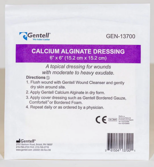 Gentell Calcium Alginate, 6" x 6", Dressing, 50/cs