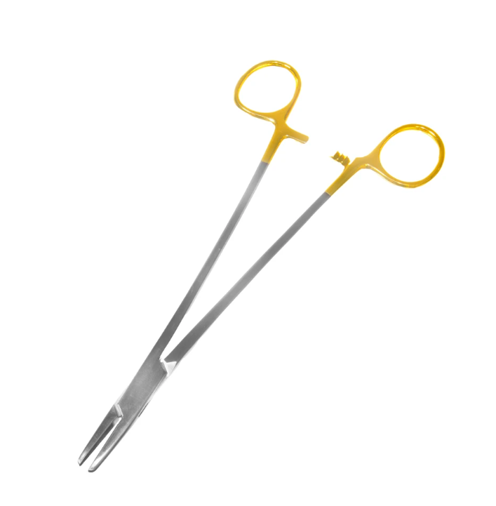 Mayo Hegar Needle Holder, TC 6", Straight Serrated Tips, Finger Ring Handle