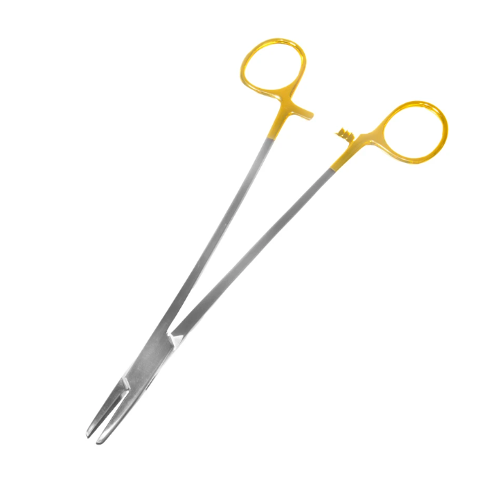 Mayo Hegar Needle Holder, TC 8", Straight Serrated Tips, Finger Ring Handle