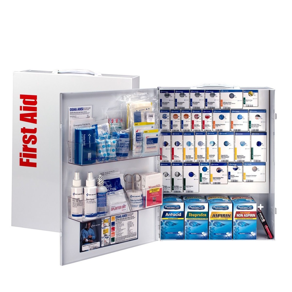 First Aid Only SmartCompliance 150 Person XL Food Service First Aid Kit with Medications & Metal Cabinet
