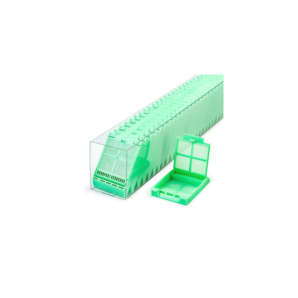 Micromesh Biopsy Cassette, Quickload Sleeve, 45° Angle, Acetal, Green, Bulk, 750/cs