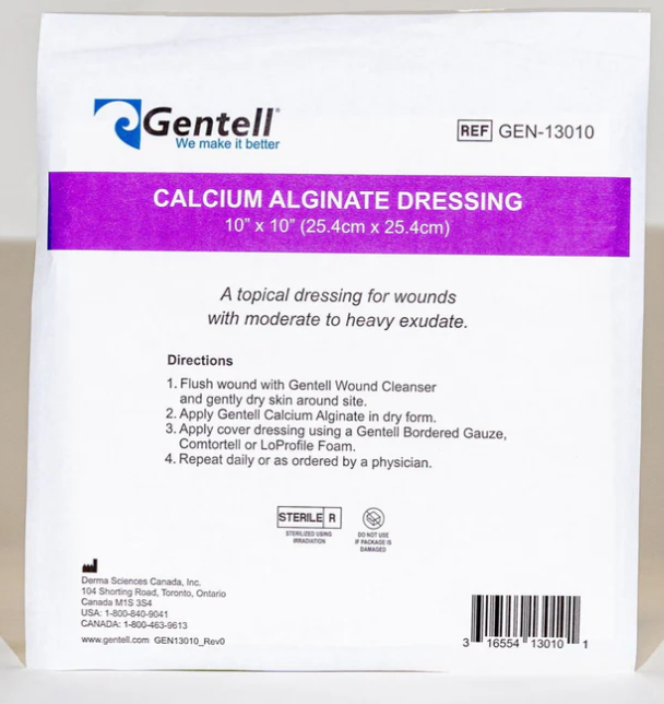 Gentell Calcium Alginate Dressing, 10" x 10", 50/cs