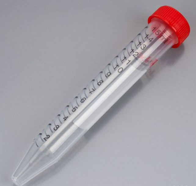 Diamond MAX Centrifuge Tube, 15mL, Attached Red Flat Top Screw Cap, PP, Printed Graduations, STERILE, Certified, 25/Re-Sealable Bag, 20bg/cs