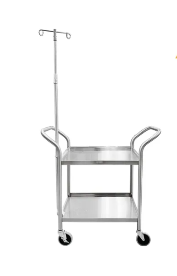 Utility Cart, HD, 2 Shelves, Brake, 2 Hook IV Pole