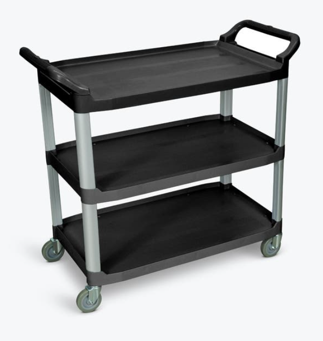 Luxor Large Serving Cart, 3-Shelf, Black w/Silver